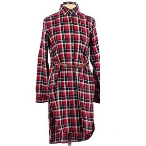 PLAID BUTTON DOWN SHIRT DRESS & REMOVABLE BELT